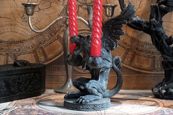 ゴシックライオンガーゴイル キャンドルホルダー スタチュー(像) Gothic Lion Gargoyle Candle Holder Statue 