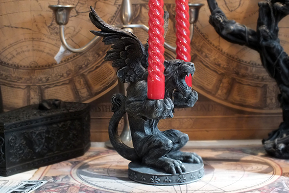 ゴシックライオンガーゴイル キャンドルホルダー スタチュー(像) Gothic Lion Gargoyle Candle Holder Statue 