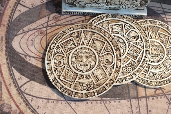 マヤ文明 アステカ(暦石)カレンダー コースターセット6P Aztec Bone Resin Calendar Coaster Set