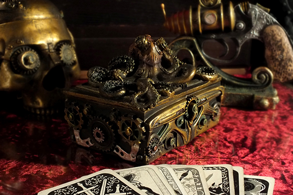 スチームパンク オクトパス(タコ)スクエアボックス Steampunk Octopus Square Trinket Box