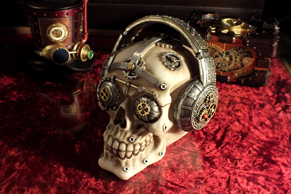 スチームパンクギア スカルヘッド ヘッドフォンスカル Steampunk Gear Skull with Headphones