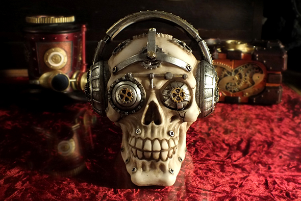 スチームパンクギア スカルヘッド ヘッドフォンスカル Steampunk Gear Skull with Headphones