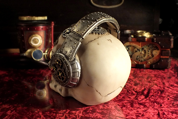 スチームパンクギア スカルヘッド ヘッドフォンスカル Steampunk Gear Skull with Headphones