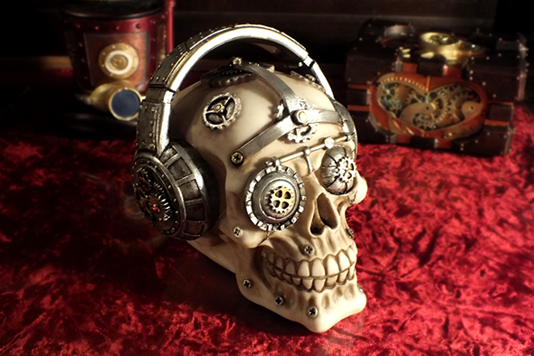 スチームパンクギア スカルヘッド ヘッドフォンスカル Steampunk Gear Skull with Headphones