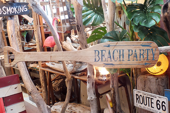 木製オール・パドル型ウッドプラーク BEACH PARTY （横型木製看板）