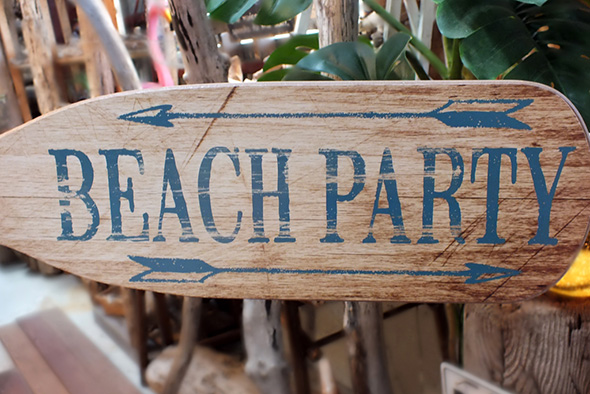 木製オール・パドル型ウッドプラーク BEACH PARTY （横型木製看板）