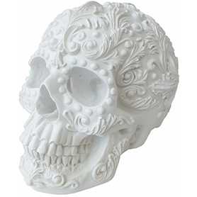 ロココスカル ホワイトフラワー スカルヘッド Rococo White Floral Skull Statue 