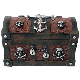 パイレーツスカル チェスト スカルボックス(海賊宝箱) Wooden Pirate Skull Treasure Chest Box