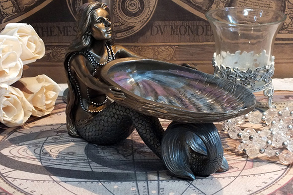 マーメイド(人魚)アバロンシェルトレイスタチュー Mermaid with Abalone Shell Statue 