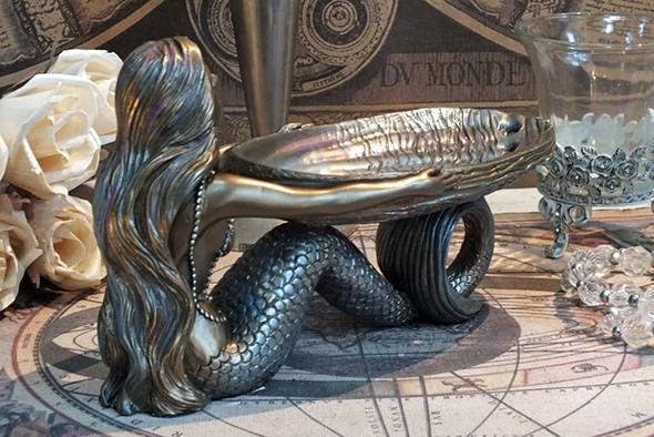 マーメイド(人魚)アバロンシェルトレイスタチュー Mermaid with Abalone Shell Statue 