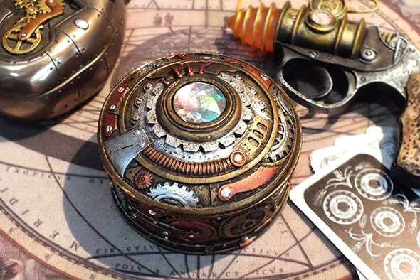 スチームパンク ラウンド装飾小物入れボックス Steampunk Round Trinket Box