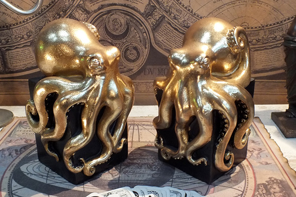 ゴールド オクトパス(タコ)ブックエンドセット Octopus Bookends Gold Home Decor Figure
