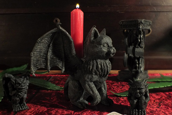 ウイングキャットガーゴイル キャンドルホルダー フィギュア Winged Cat Gargoyle Candle Holder Statue 
