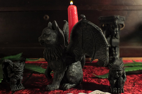 ウイングキャットガーゴイル キャンドルホルダー フィギュア Winged Cat Gargoyle Candle Holder Statue 