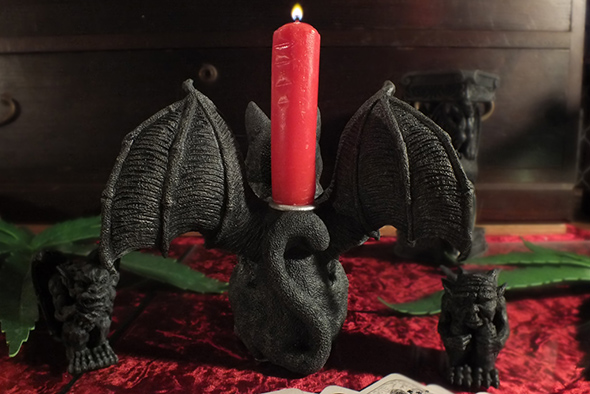 ウイングキャットガーゴイル キャンドルホルダー フィギュア Winged Cat Gargoyle Candle Holder Statue 