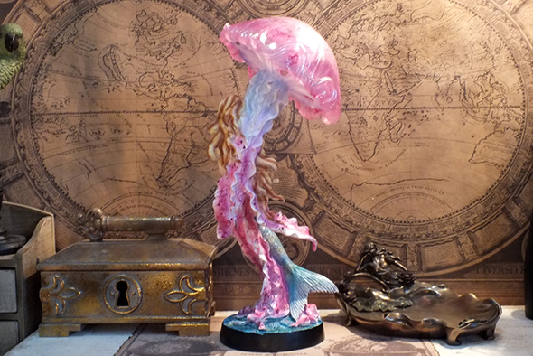 マーメイド(人魚)とクラゲ LEDナイトランプ オブジェ Mermaid with Jellyfish Led Night Lamp Objet