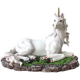 ホワイトユニコーン像 ファンタジーフィギュア White Magical Unicorn Statue Figurine with Flowers 
