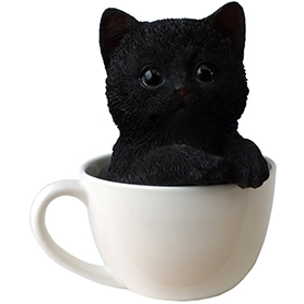 ティーカップinブラックキャット スタチュー 黒猫/子猫の置物 Teacup Kitten Black Cat Statue