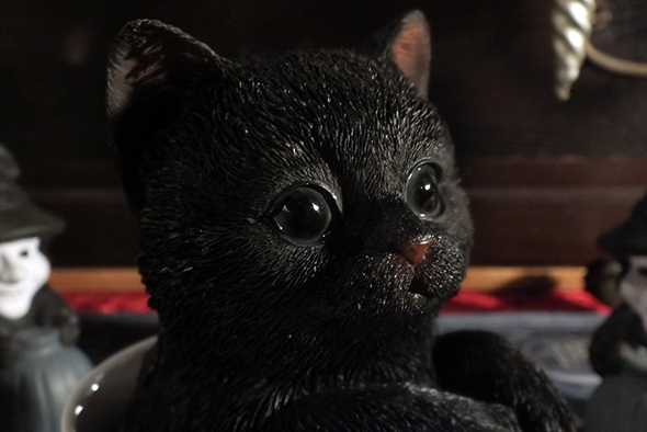 ティーカップinブラックキャット スタチュー 黒猫/子猫の置物 Teacup Kitten Black Cat Statue  
