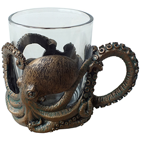 オクトパス(タコ) レジンカップホルダー付 ガラスマグ 3D Octopus Resin Cup Holder Glass Mug