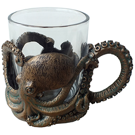 オクトパス(タコ) レジンカップホルダー付 ガラスマグ 3D Octopus Resin Cup Holder Glass Mug  
