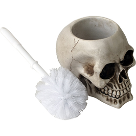 スカルトイレブラシホルダー付きブラシ Skull Toilet Brush Holder  
