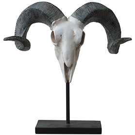 ラムスカルヘッド(雄羊の頭蓋骨)インテリア スタンド オブジェ Ram Skull on Stand