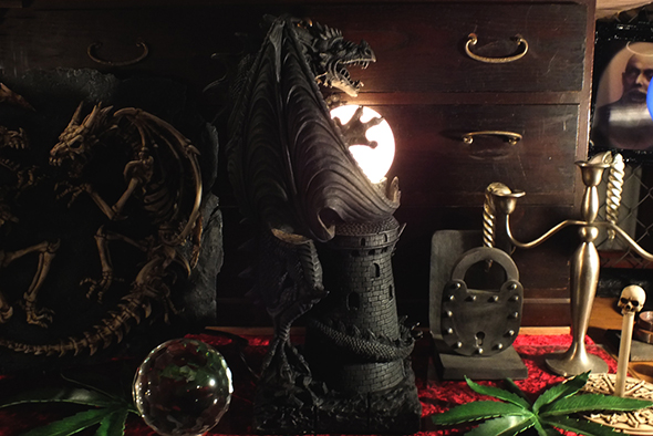 ゴシックドラゴン キャッスルタワー テーブルランプ スタチュー(像)Ｌ Gothic Dragon Castle Tower Medieval Table Lamp Statue L  