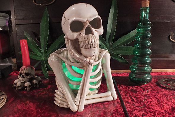 頬杖をつくスカルオブジェ LEDライト付 Be shy Skull led illumination Light object