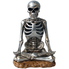 瞑想するメタリックドクロ・スカルオブジェ LEDライト付 Meditation Metallic Skull led illumination Light object