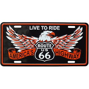 ライセンスメタルサインプレート ルート66 LIVE TO RIDE ROUTE66
