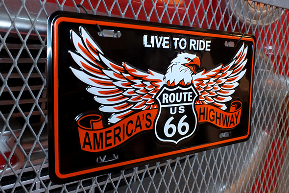 ライセンスメタルサインプレート ルート66 LIVE TO RIDE ROUTE66
